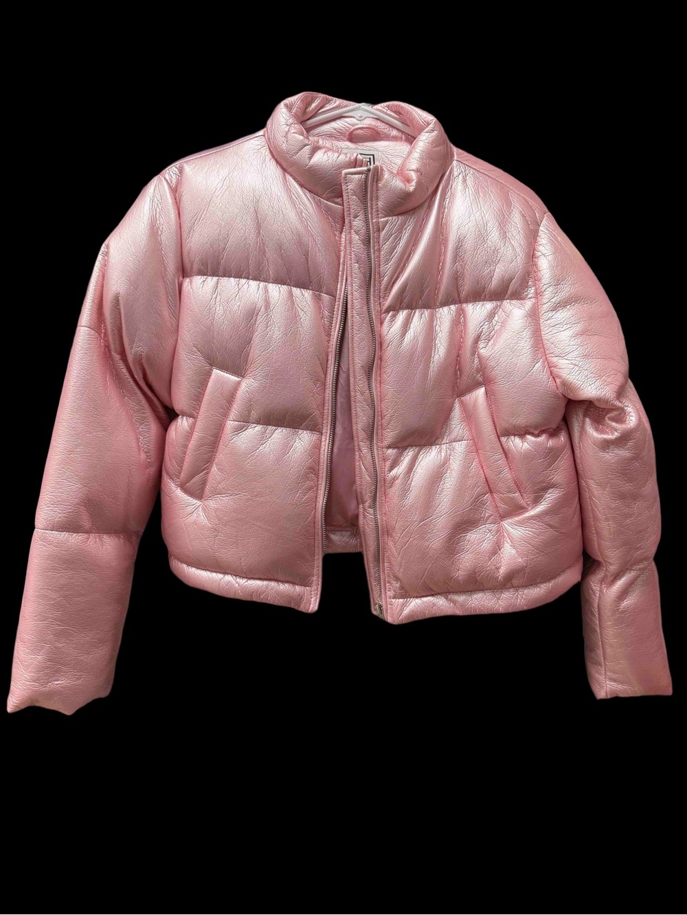 THML Metallic Pink Cropped Puffer Jacket